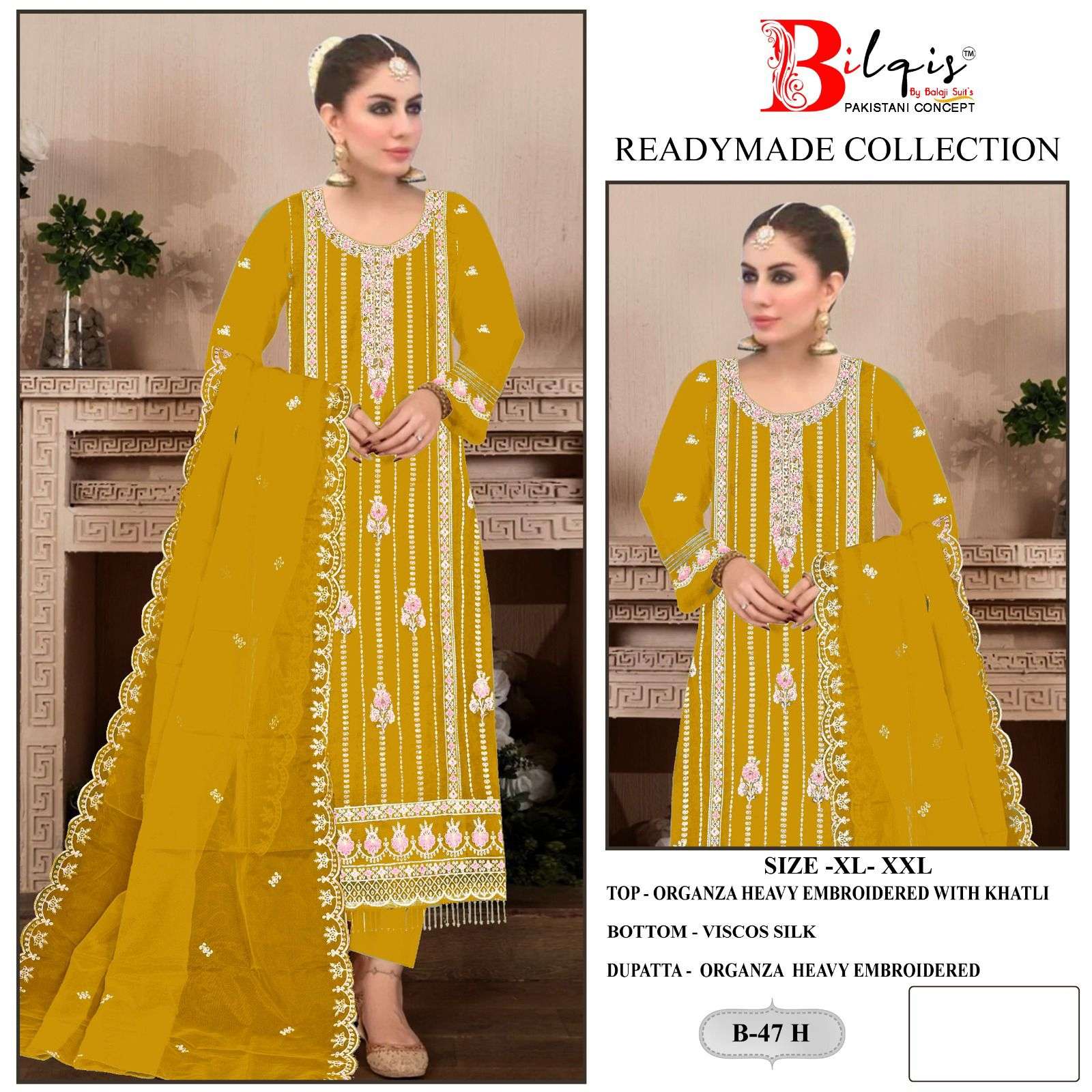 Bilqis B 47 E To H Organza Pakistani Suits Wholesale catalog