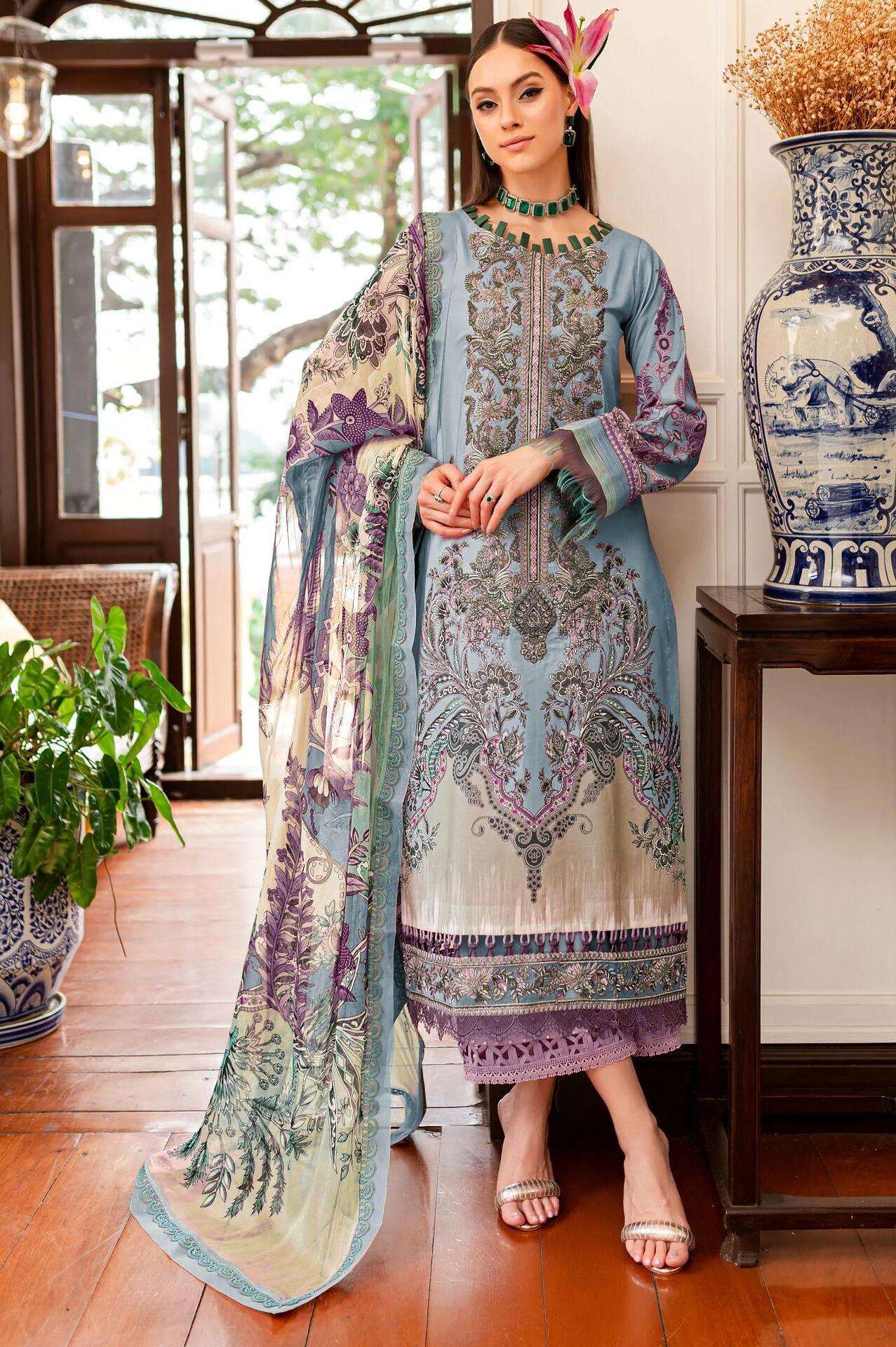 Deepsy Firdous Queens Court 6 Cotton Dupatta Pakistani Suits Wholesale catalog