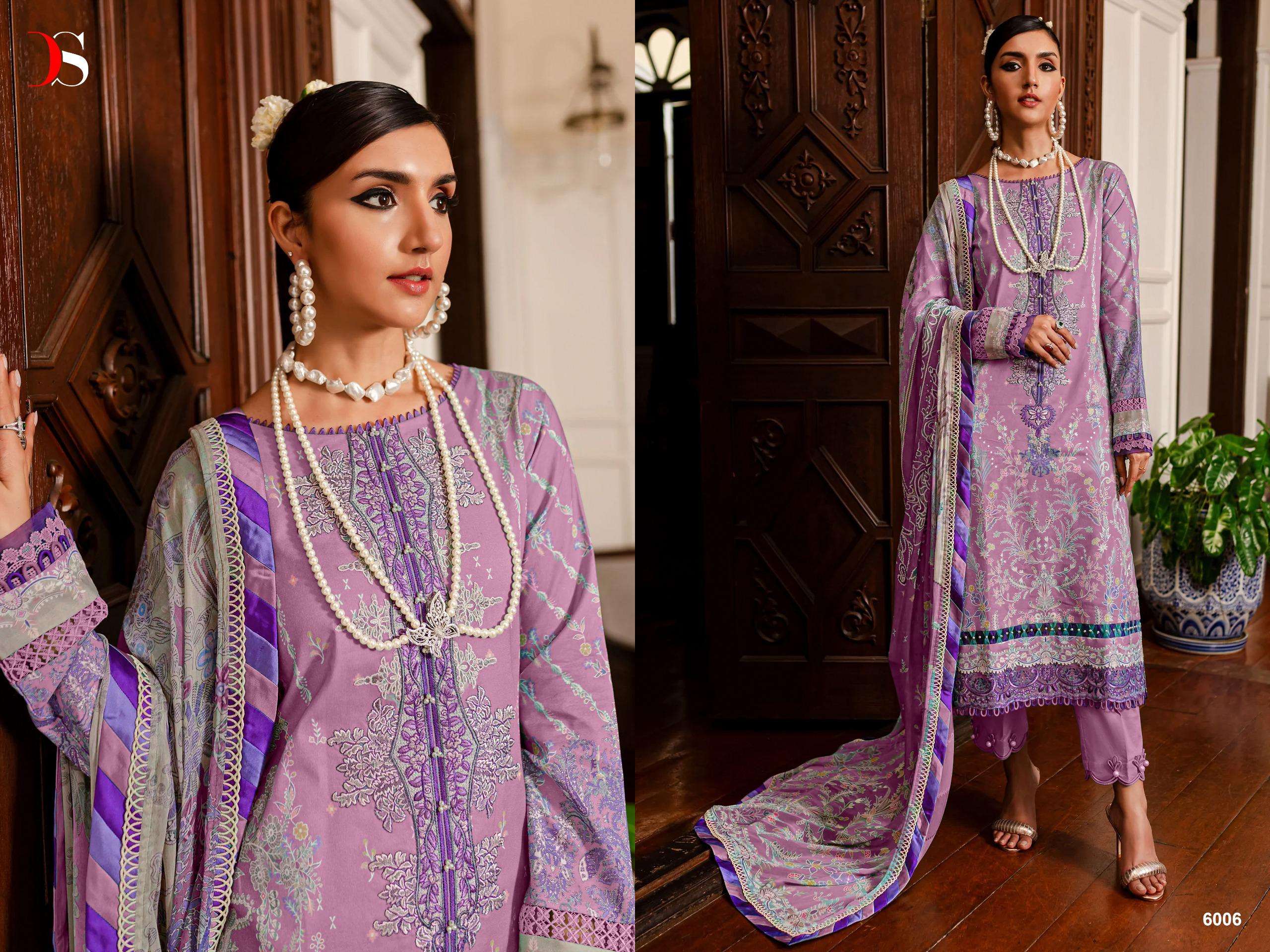Deepsy Firdous Queens Court 6 Cotton Dupatta Pakistani Suits Wholesale catalog