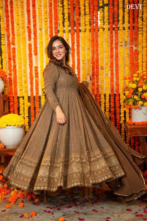Devi Vol 1 Festive Wear Georgette Gown With Dupatta Wholesale catalog