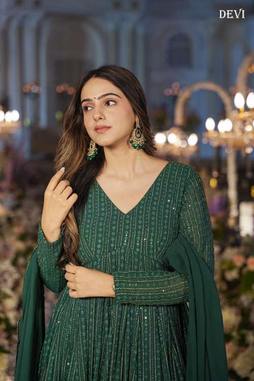 Devi Vol 1 Festive Wear Georgette Gown With Dupatta Wholesale catalog