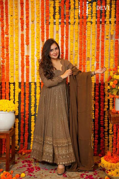Devi Vol 1 Festive Wear Georgette Gown With Dupatta Wholesale catalog