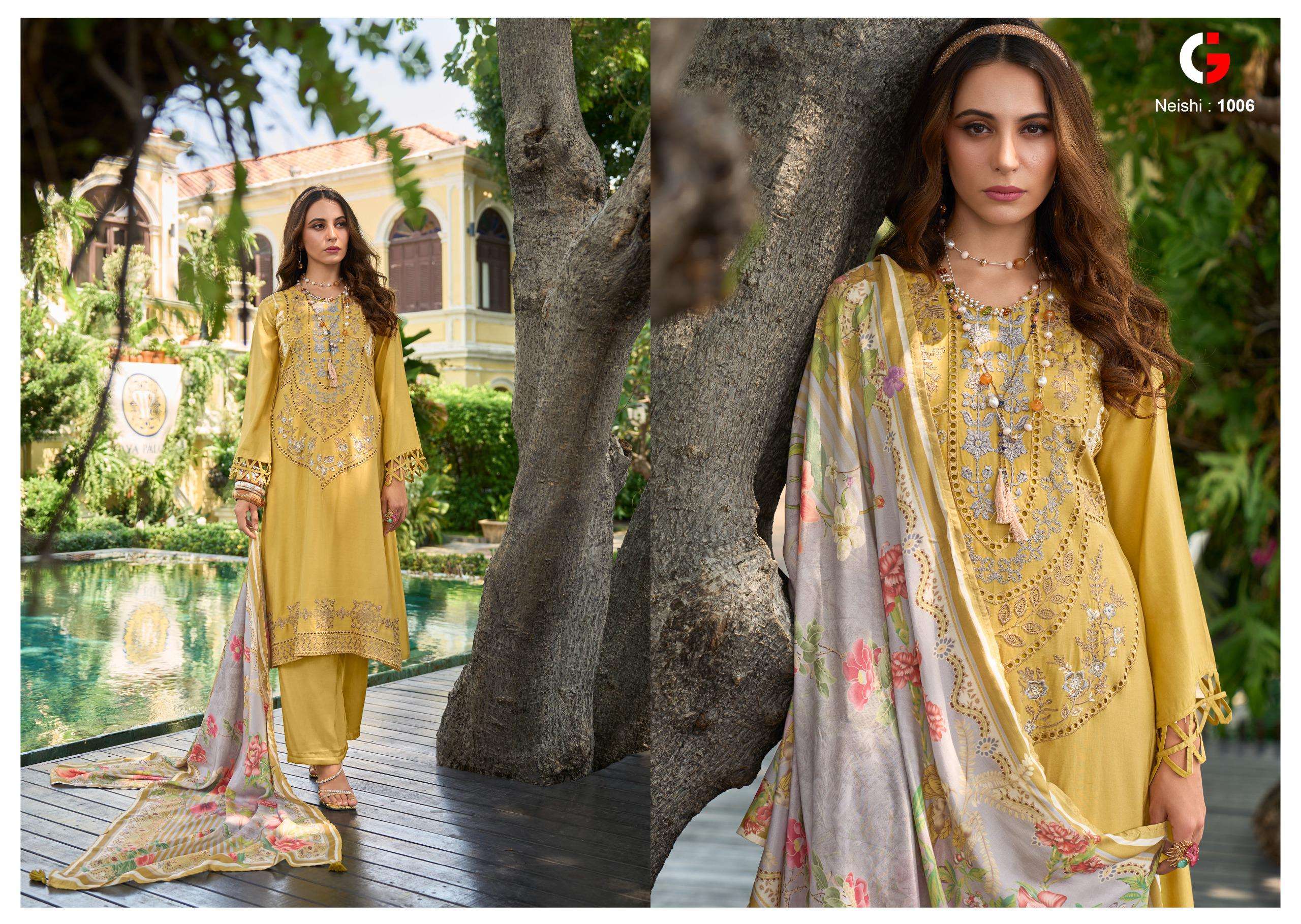 Gull Jee Neishi Muslin Designer Salwar Kameez Wholesale catalog
