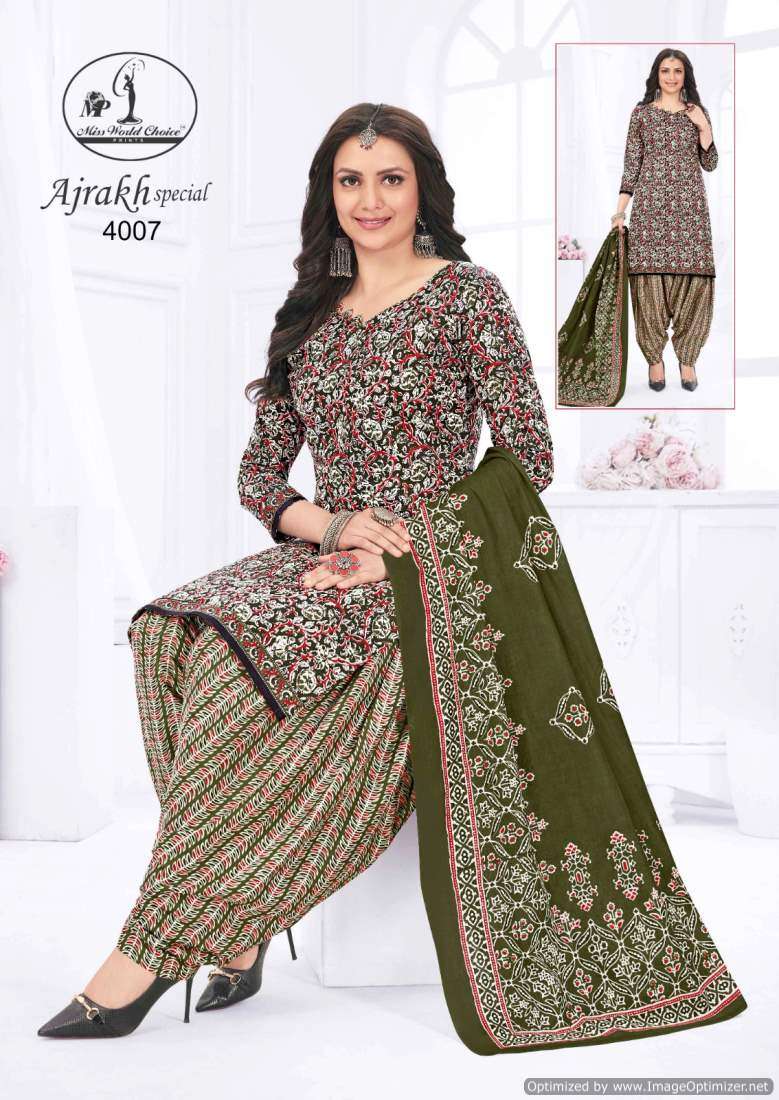 Miss World Ajrakh Vol 4 Printed Cotton Dress Material Wholesale catalog