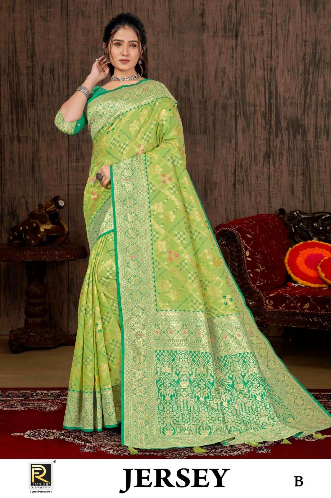 Ronisha Jersey Banarasi Silk Saree Wholesale catalog