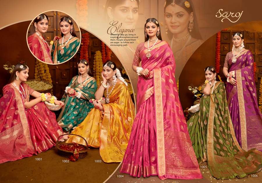 Saroj Jhalak Vol - 4 Soft Orgenza saree with pure jari Saree Wholesale catalog    