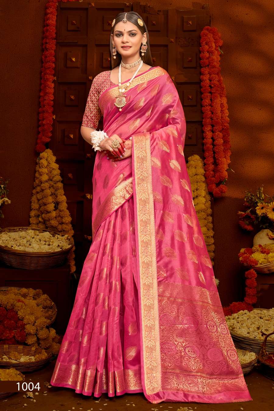 Saroj Jhalak Vol - 4 Soft Orgenza saree with pure jari Saree Wholesale catalog    