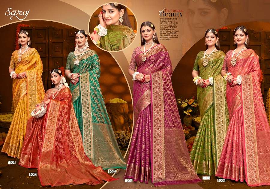 Saroj Jhalak Vol - 5 Soft Orgenza saree with pure jari Saree Wholesale catalog    