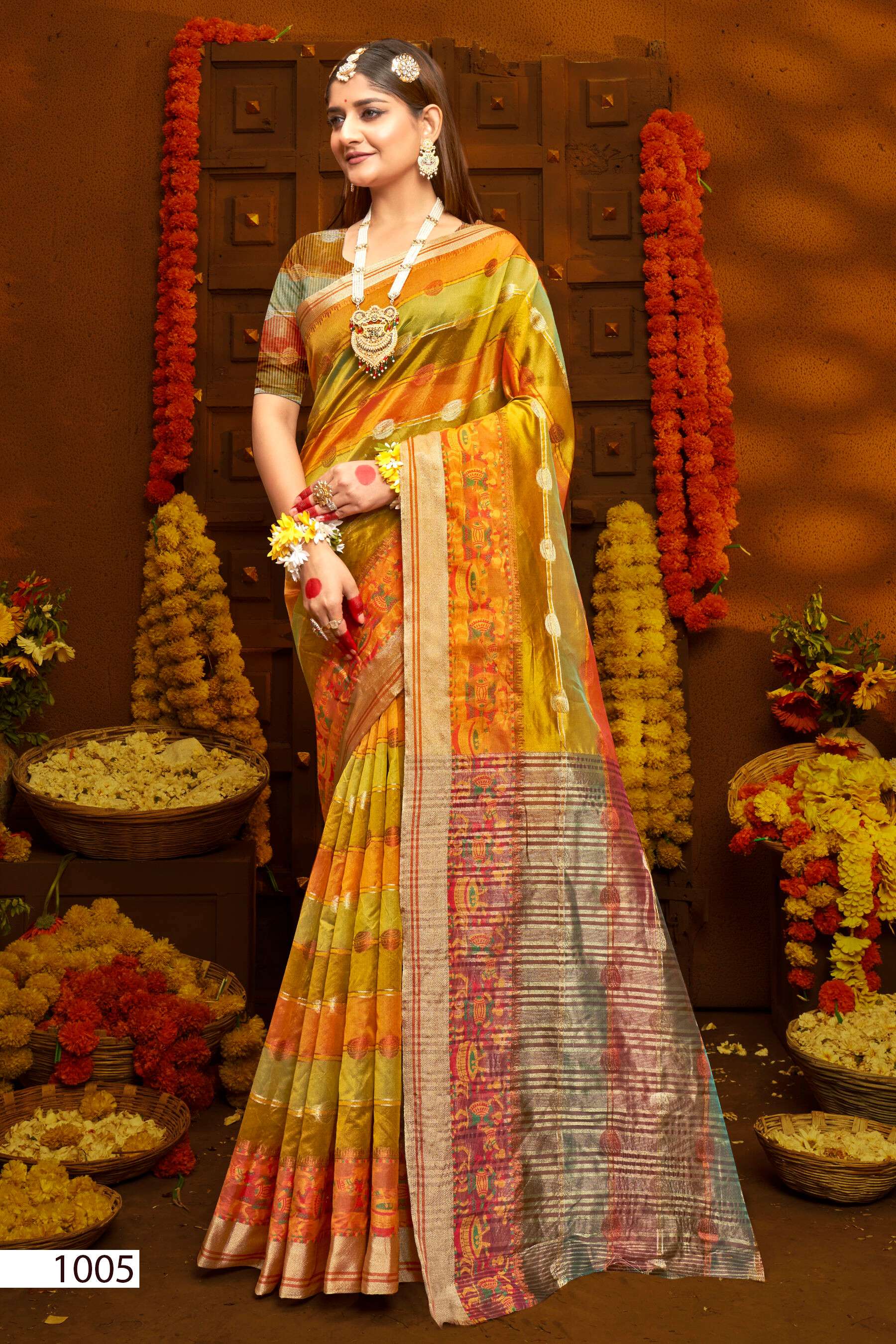 Saroj Sunflower Vol - 3 Soft Orgenza saree with fancy Designing Saree Wholesale catalog    