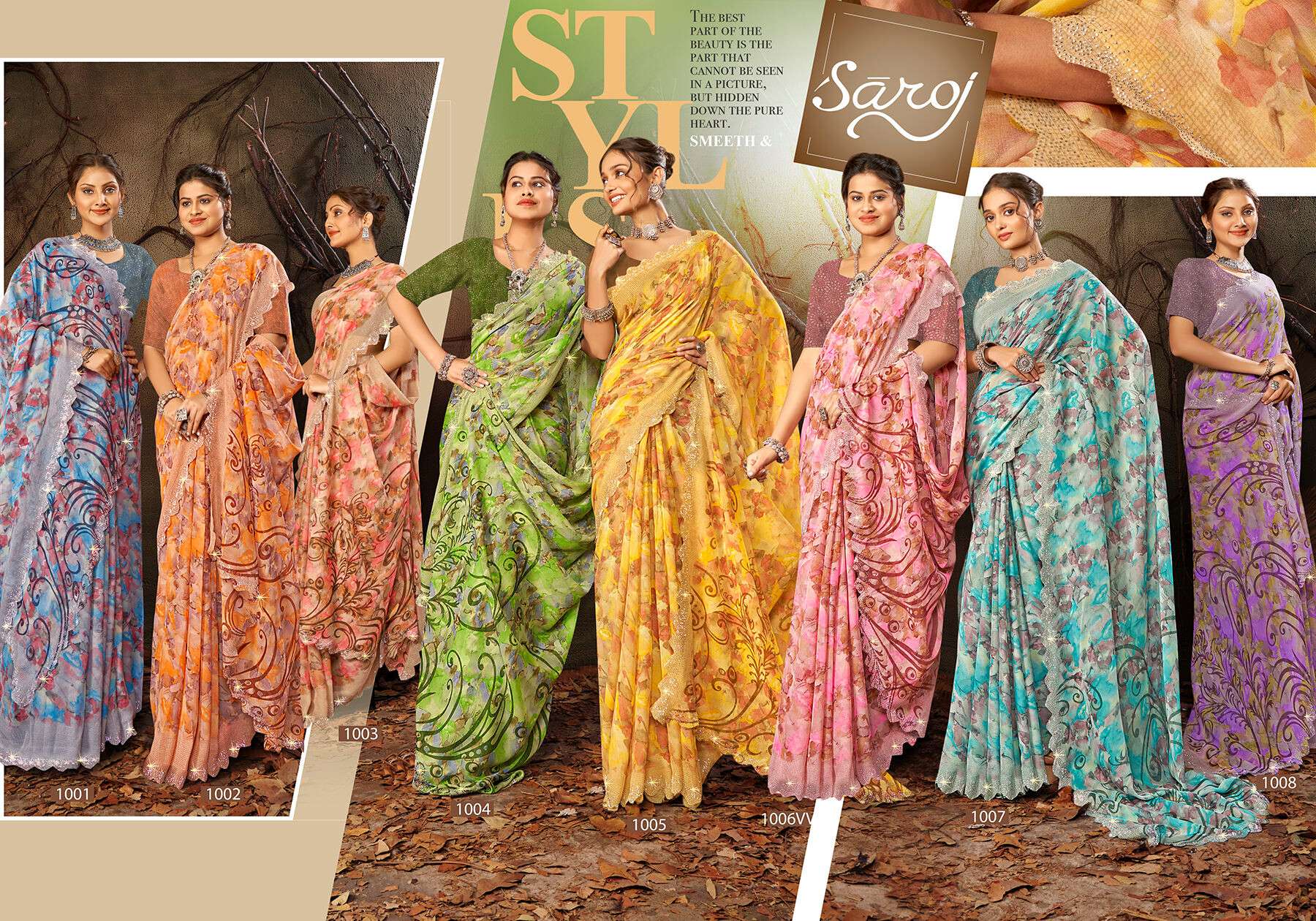Saroj Vanilla vol.2 Georgette floral print with jharkan border Saree Wholesale catalog    