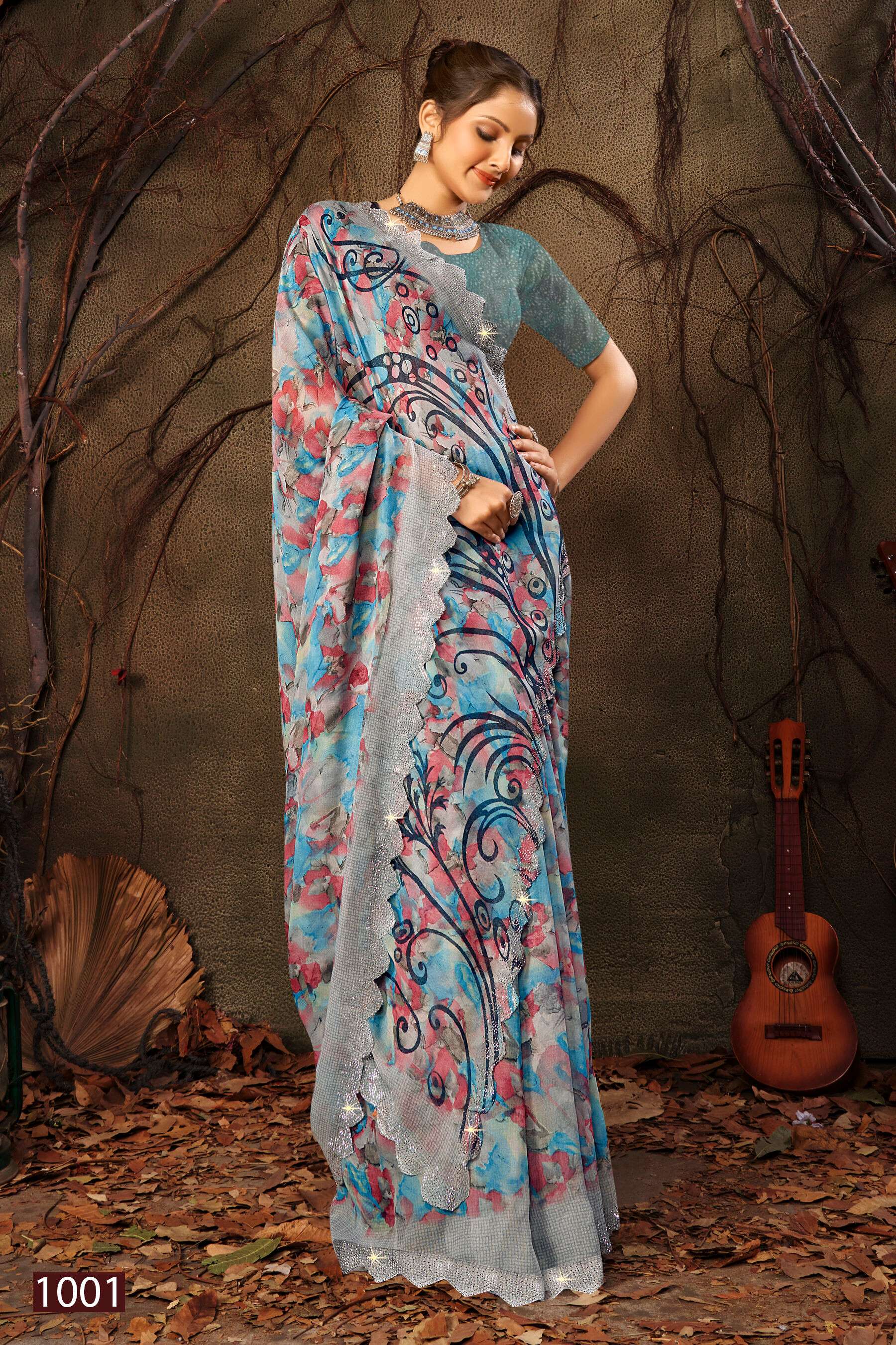 Saroj Vanilla vol.2 Georgette floral print with jharkan border Saree Wholesale catalog    