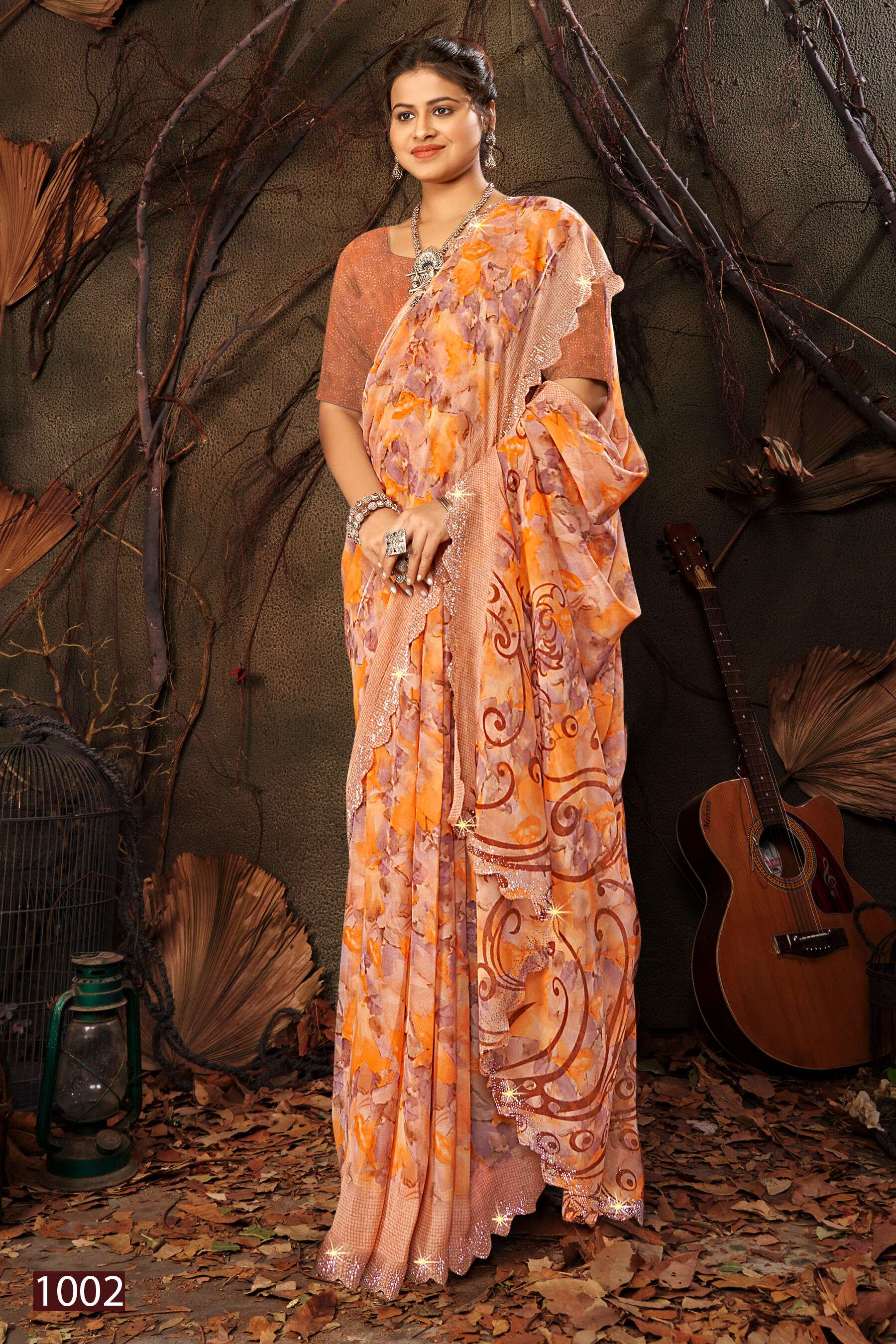 Saroj Vanilla vol.2 Georgette floral print with jharkan border Saree Wholesale catalog    