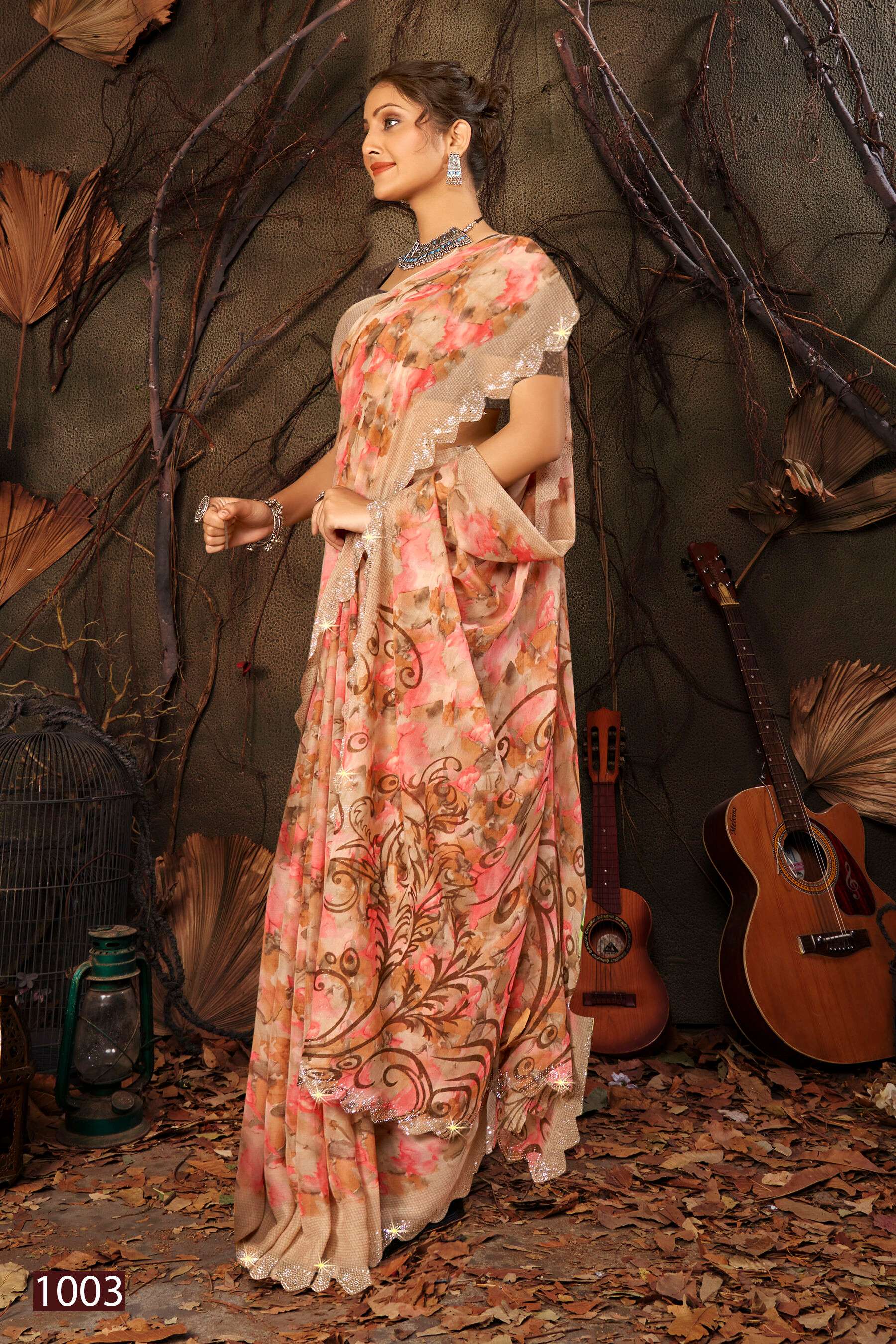 Saroj Vanilla vol.2 Georgette floral print with jharkan border Saree Wholesale catalog    