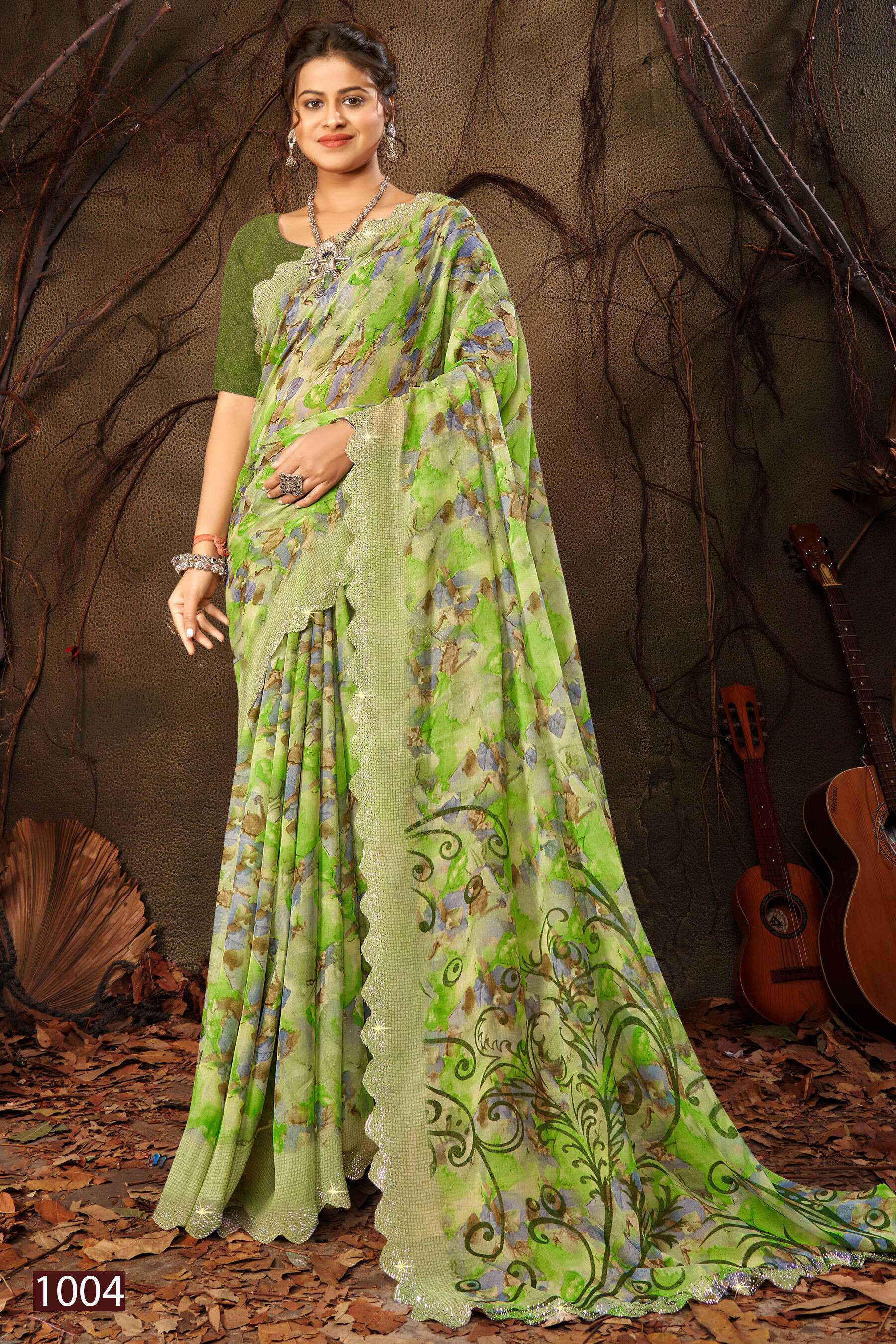 Saroj Vanilla vol.2 Georgette floral print with jharkan border Saree Wholesale catalog    