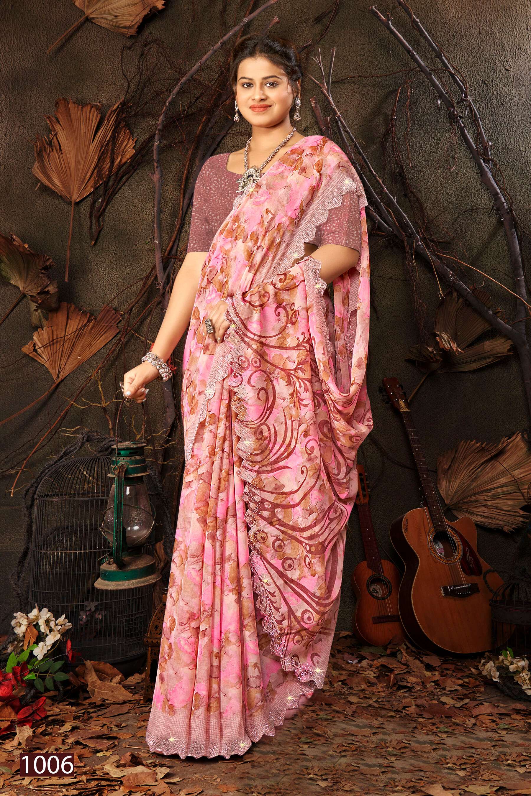 Saroj Vanilla vol.2 Georgette floral print with jharkan border Saree Wholesale catalog    