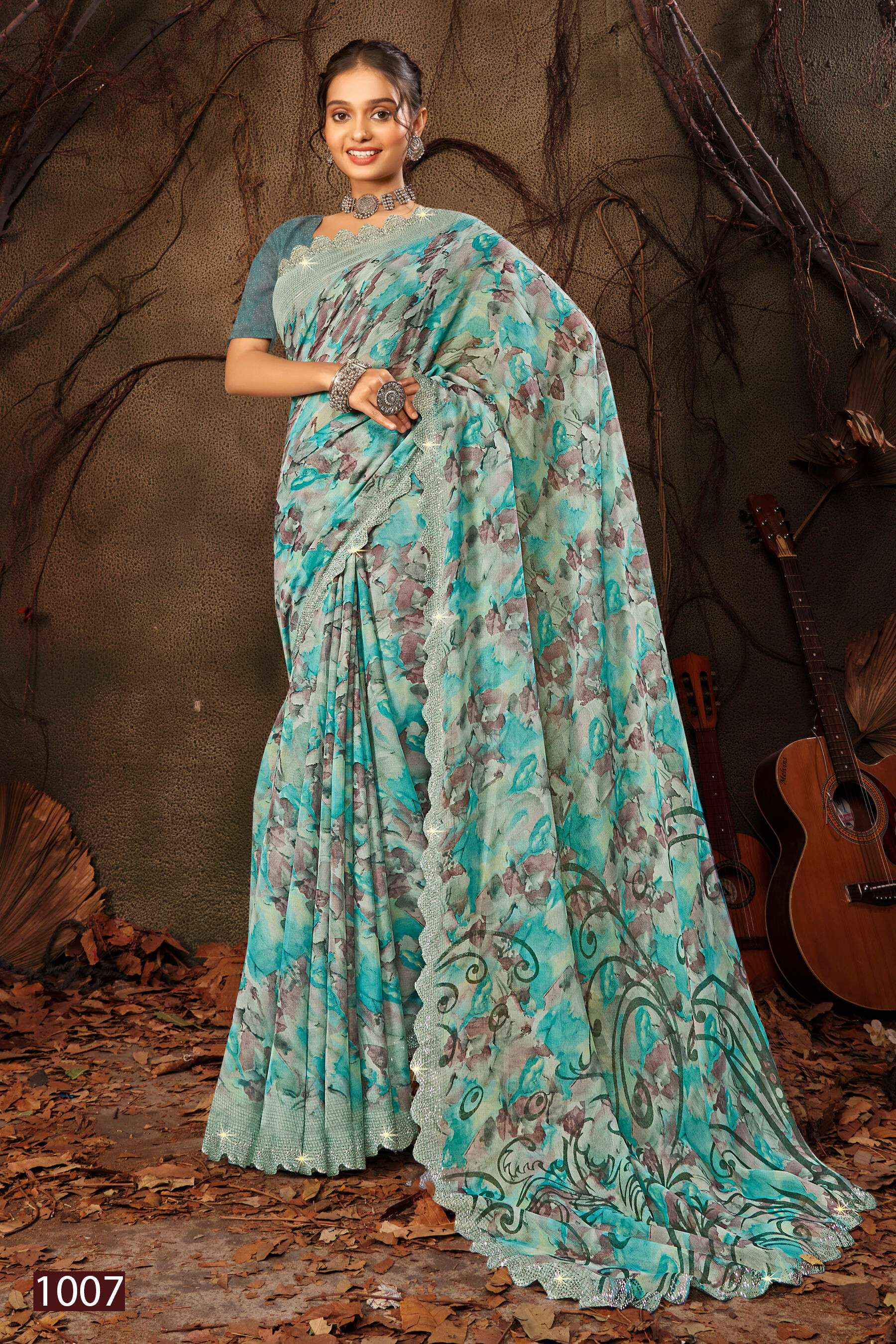 Saroj Vanilla vol.2 Georgette floral print with jharkan border Saree Wholesale catalog    