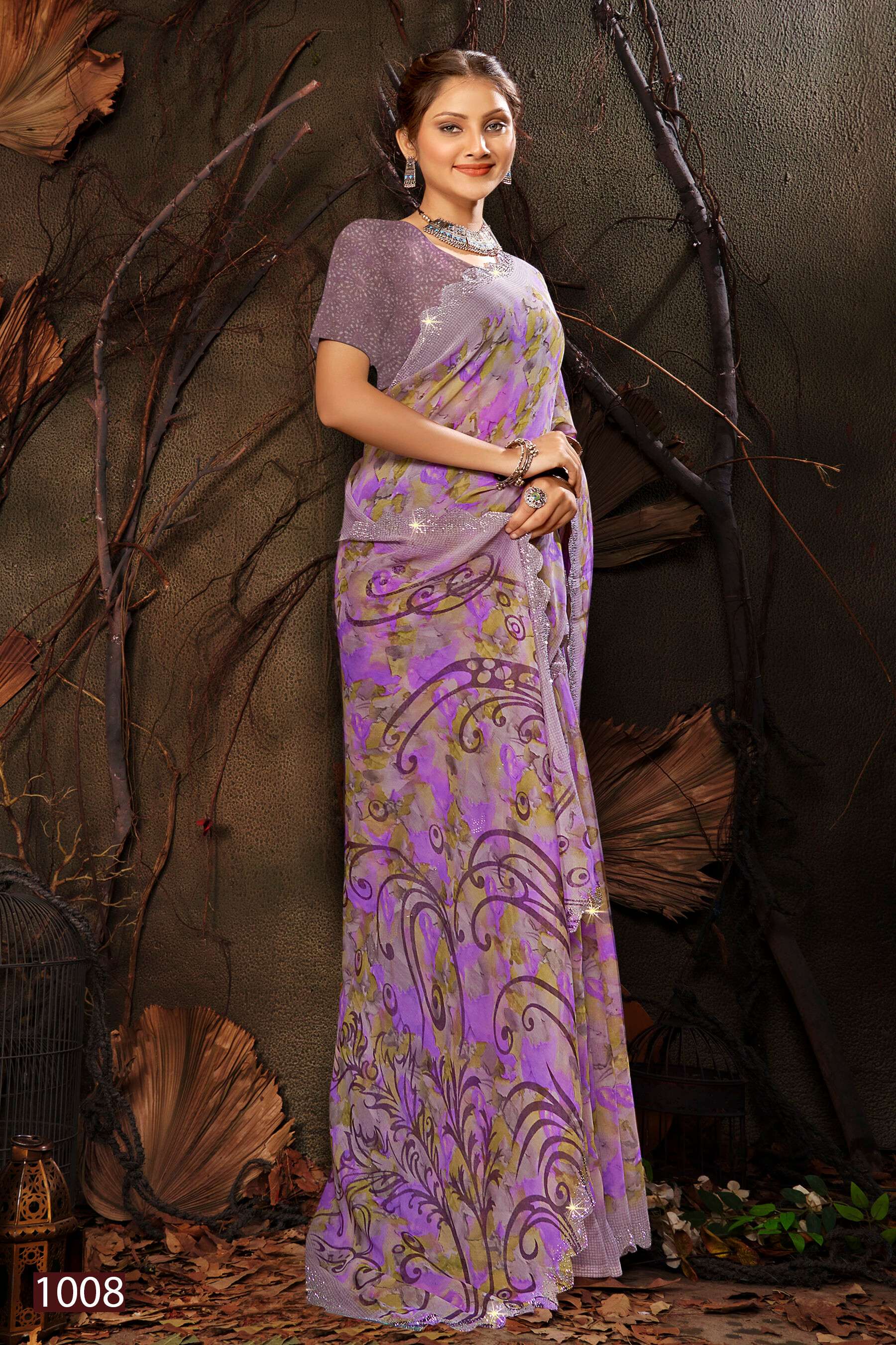 Saroj Vanilla vol.2 Georgette floral print with jharkan border Saree Wholesale catalog    