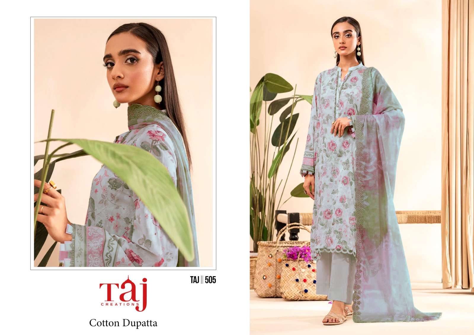 Taj 504 And 505 Chiffon Dupatta Pakistani Suits Wholesale catalog