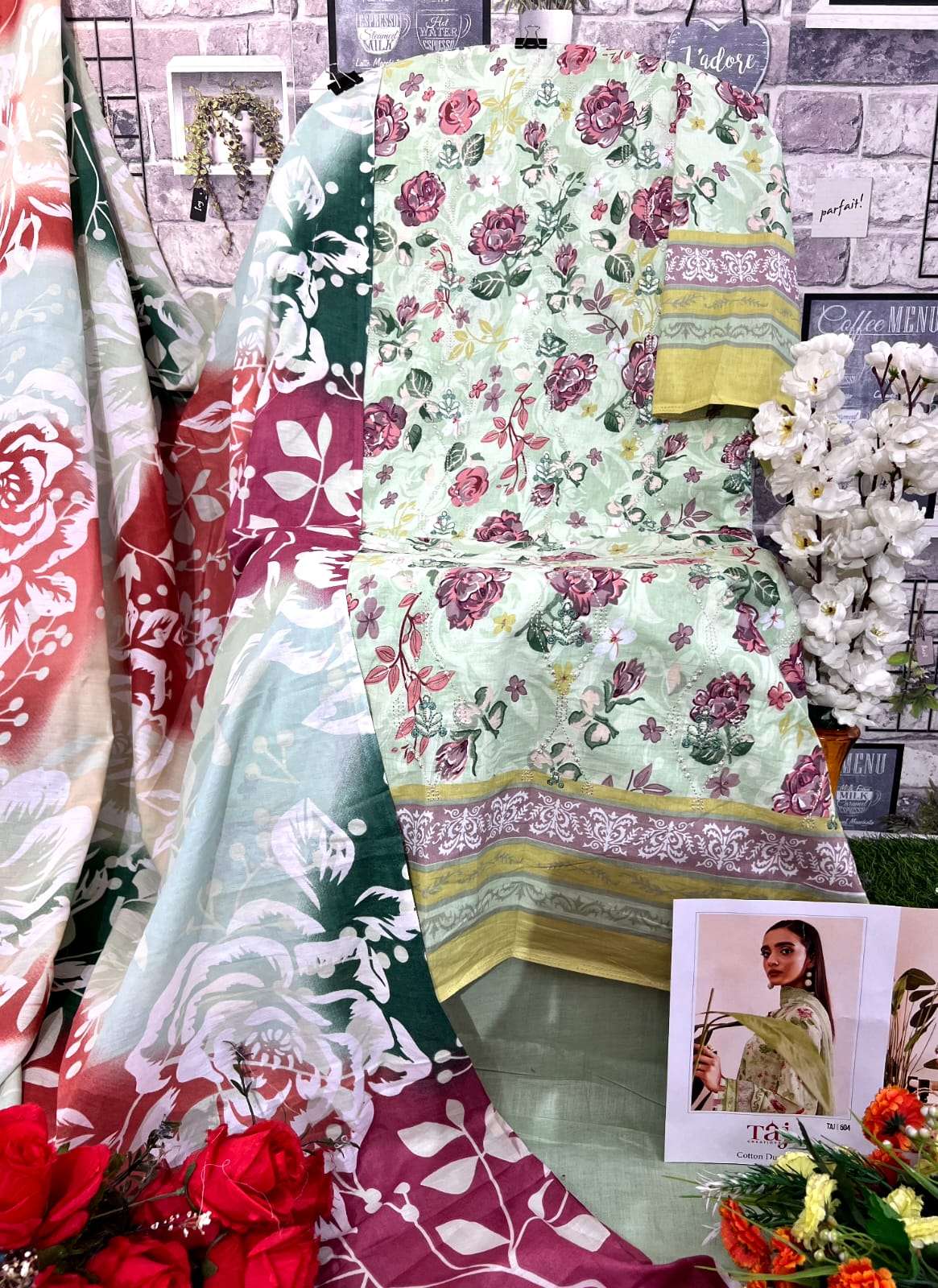Taj 504 And 505 Chiffon Dupatta Pakistani Suits Wholesale catalog