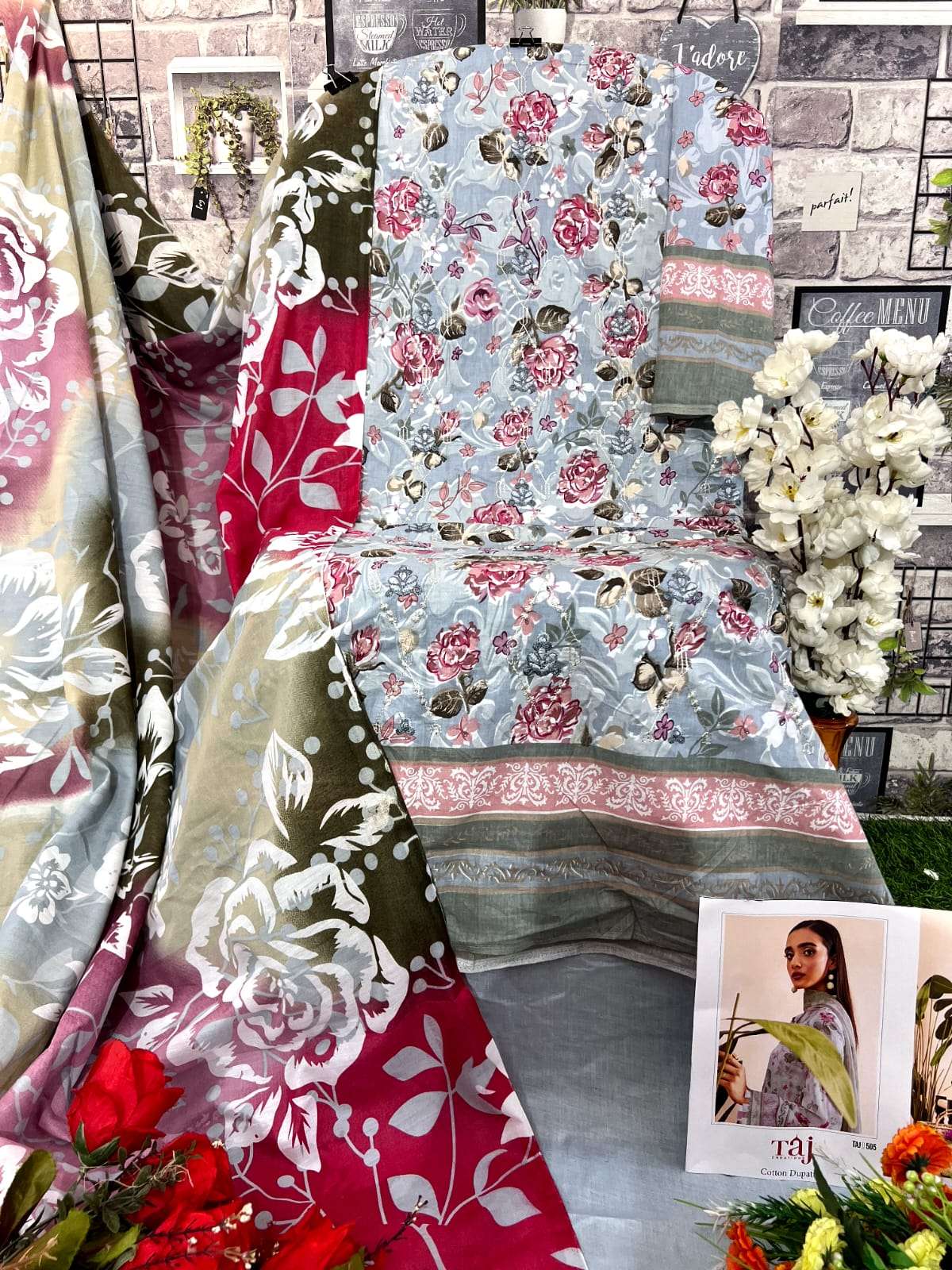 Taj 504 And 505 Chiffon Dupatta Pakistani Suits Wholesale catalog