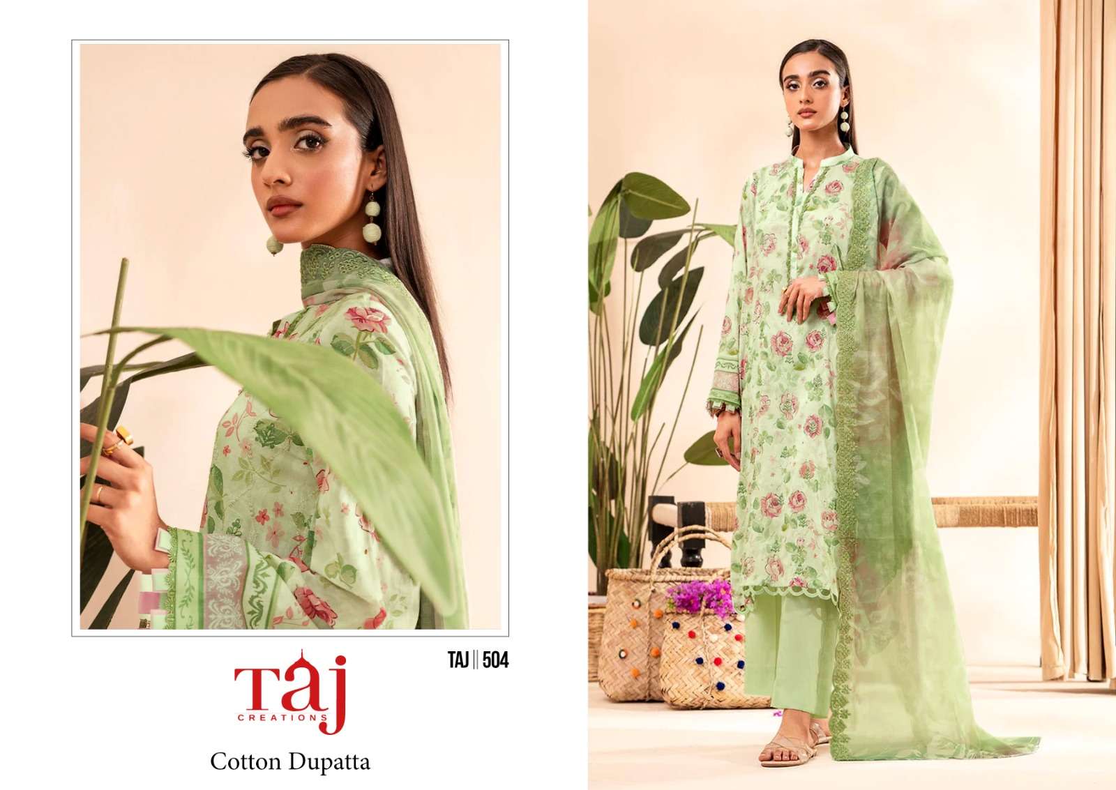 Taj 504 And 505 Chiffon Dupatta Pakistani Suits Wholesale catalog