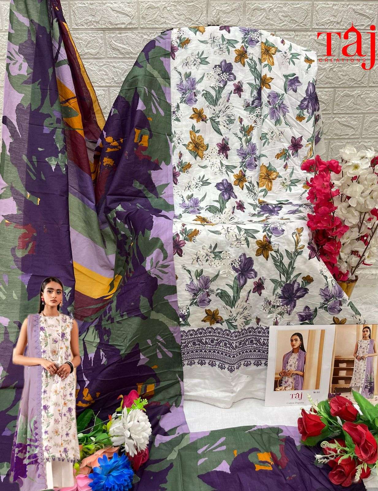 Taj 510 And 511 Cotton Dupatta Pakistani Suits Wholesale catalog