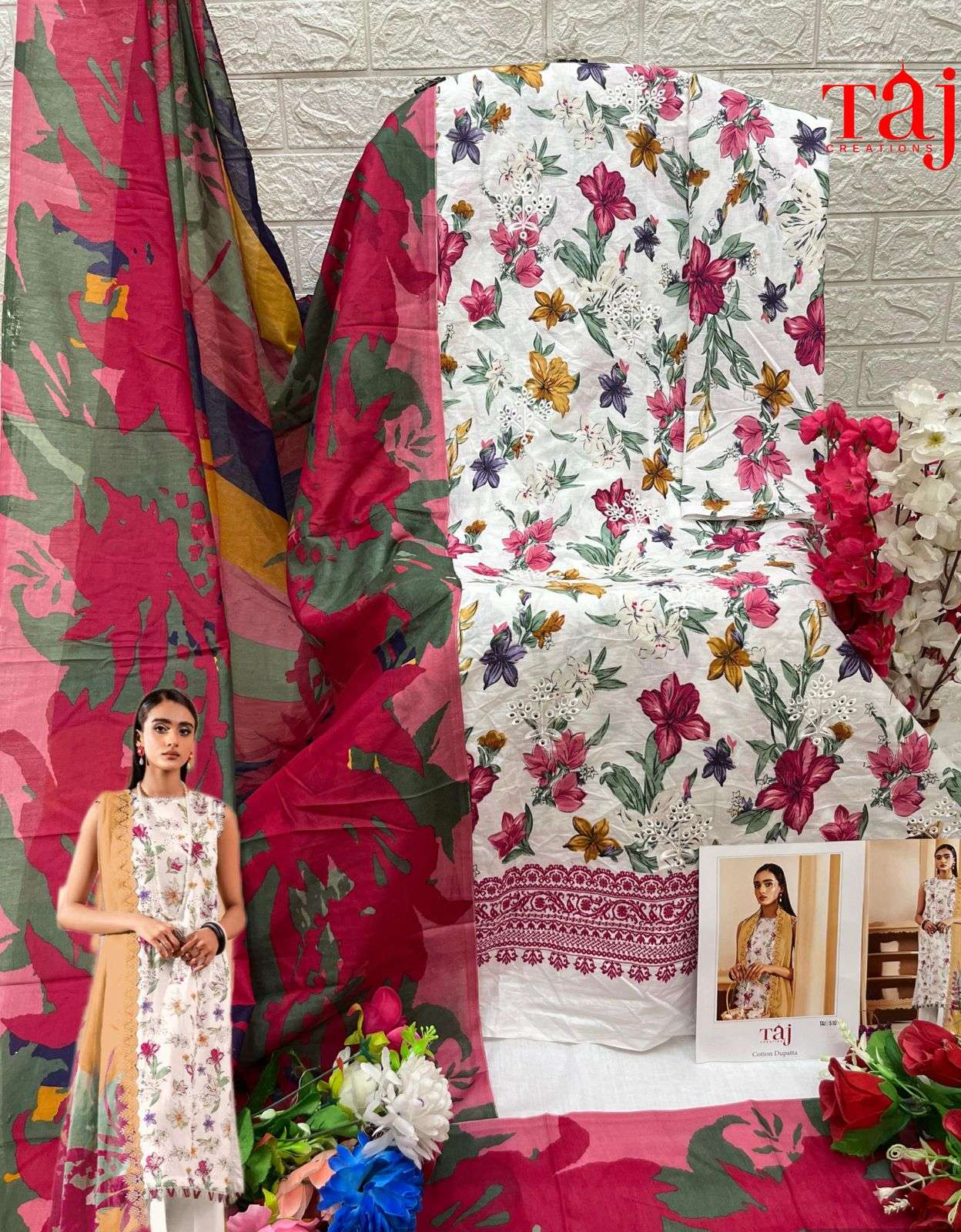 Taj 510 And 511 Cotton Dupatta Pakistani Suits Wholesale catalog