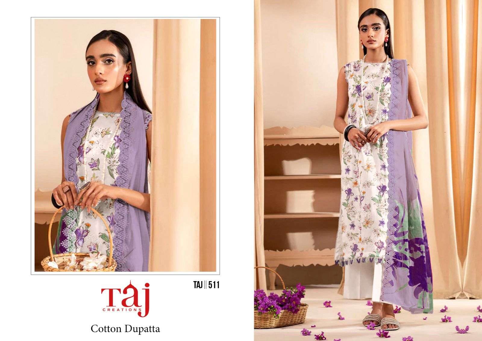 Taj 510 And 511 Cotton Dupatta Pakistani Suits Wholesale catalog