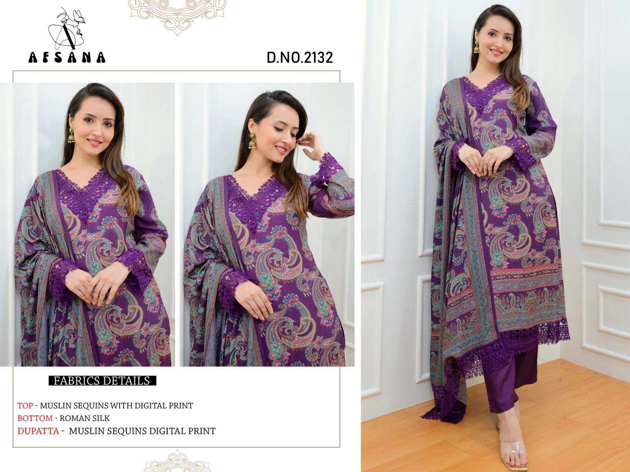 Afsana Pulpy 2132 Muslin Pakistani Suits Wholesale catalog