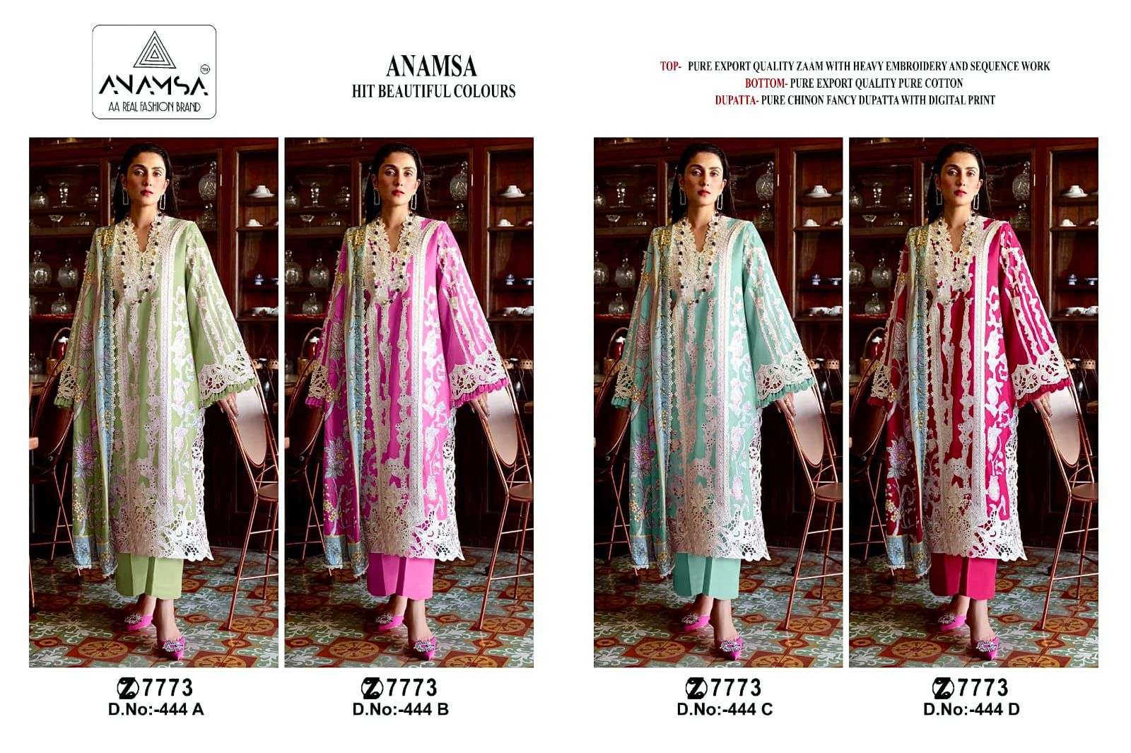 Anamsa 444 A To D Hit Colors Pakistani Suit Wholesale catalog
