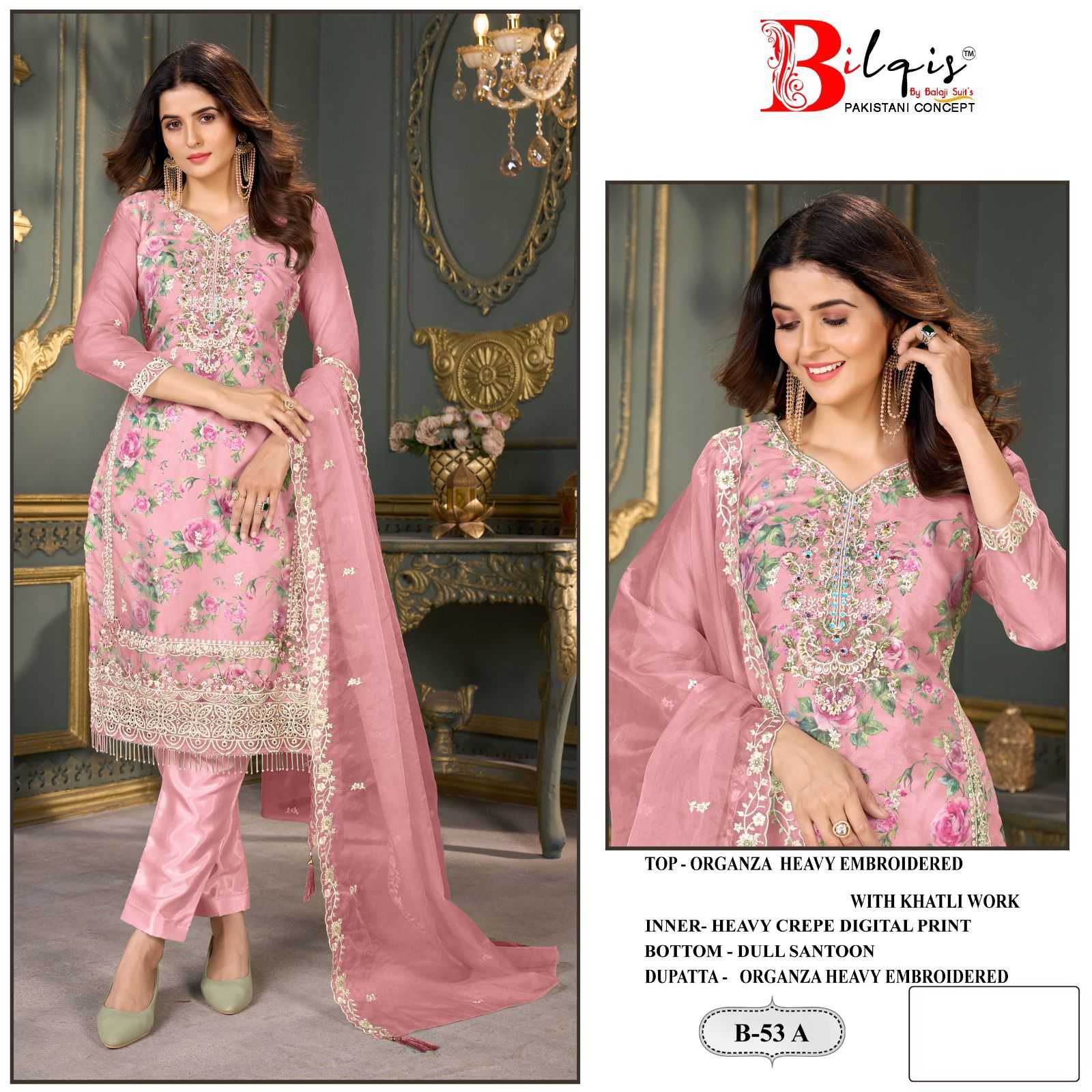 Bilqis B 53 A TO D Organza Salwar Kameez Wholesale catalog