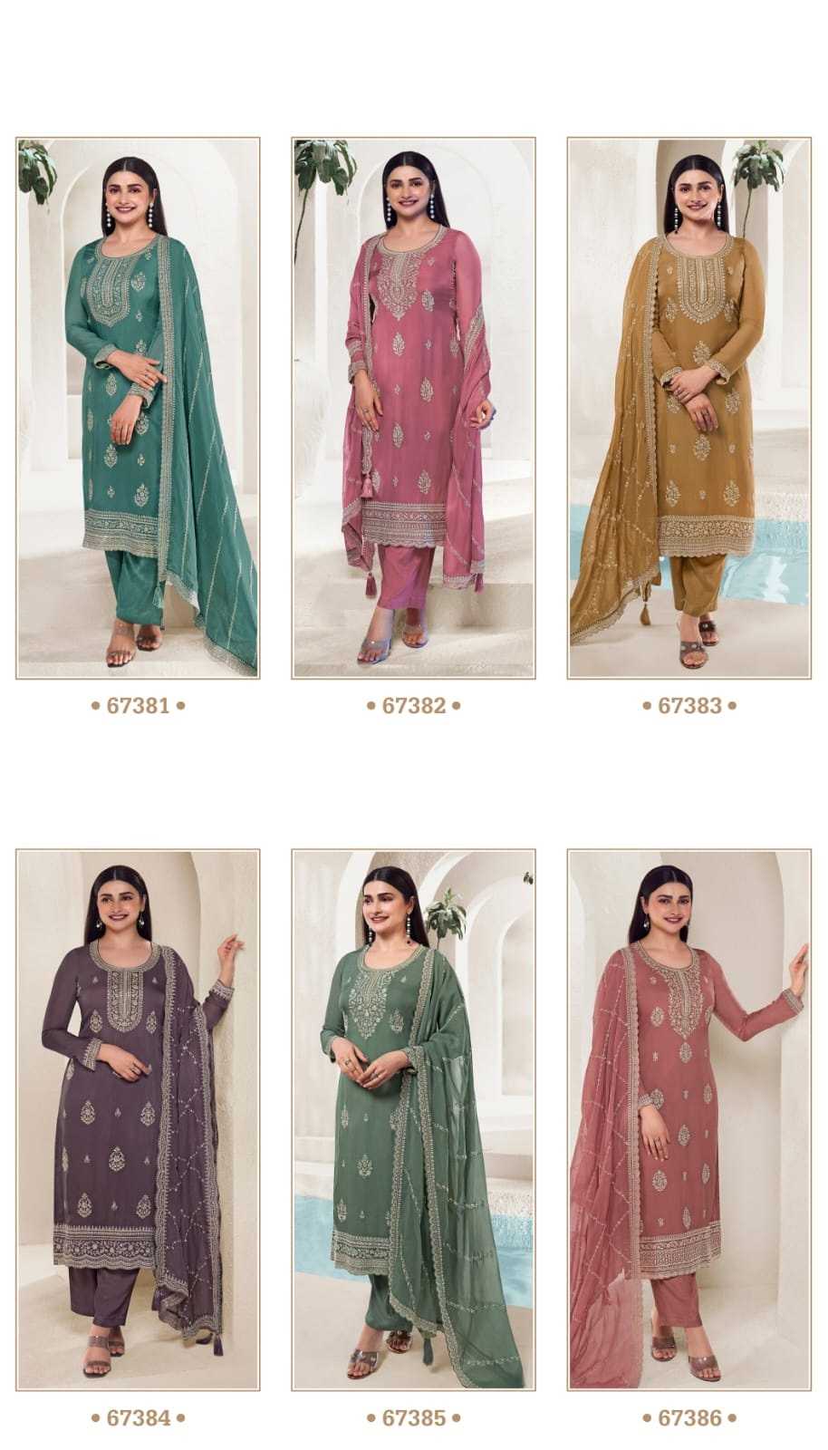Chakori 67381 To 67386 Organza Embroidery Salwar Suit Wholesale catalog