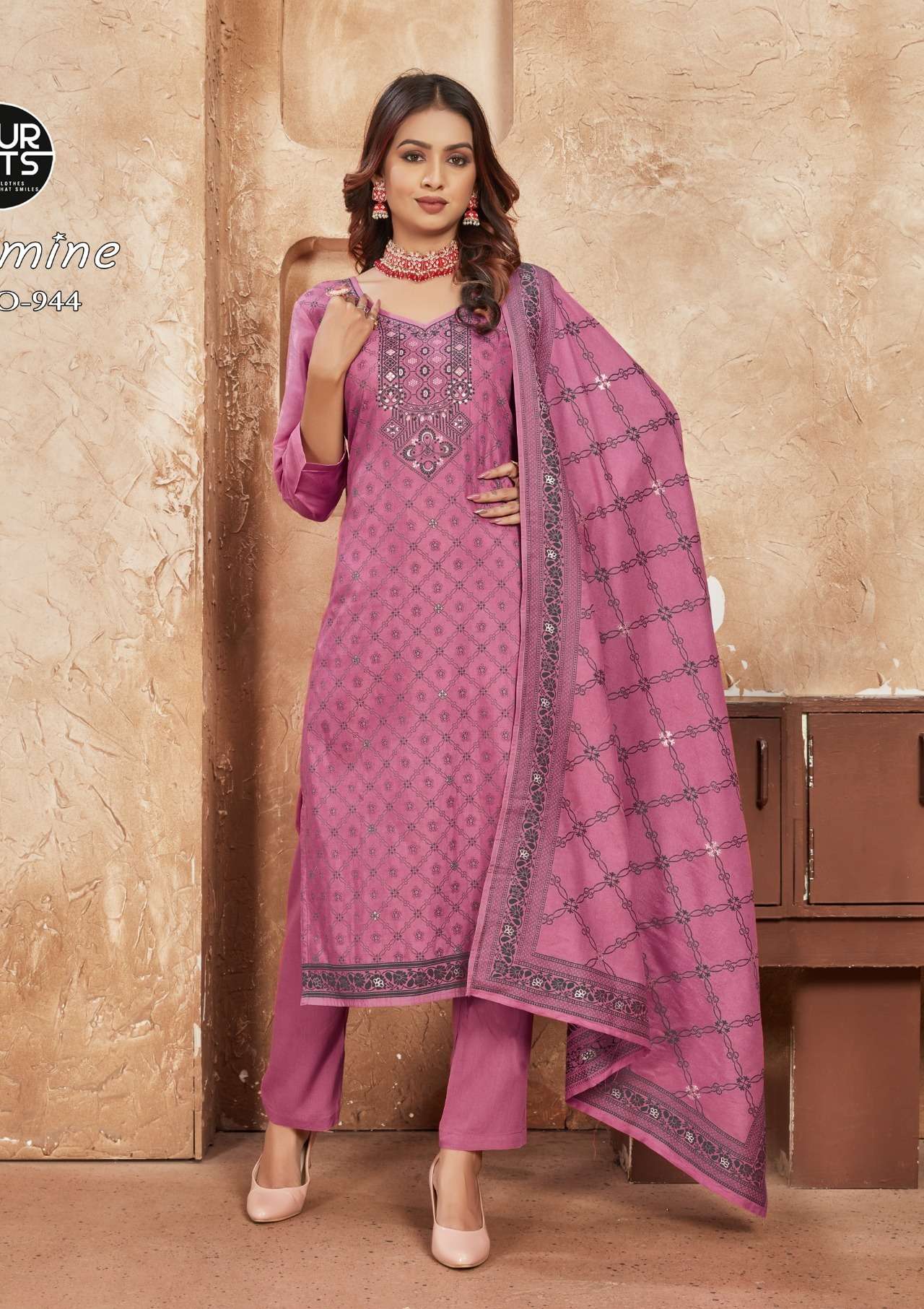 Four Dots Jasmine Muslin Designer Dress Material Wholesale catalog