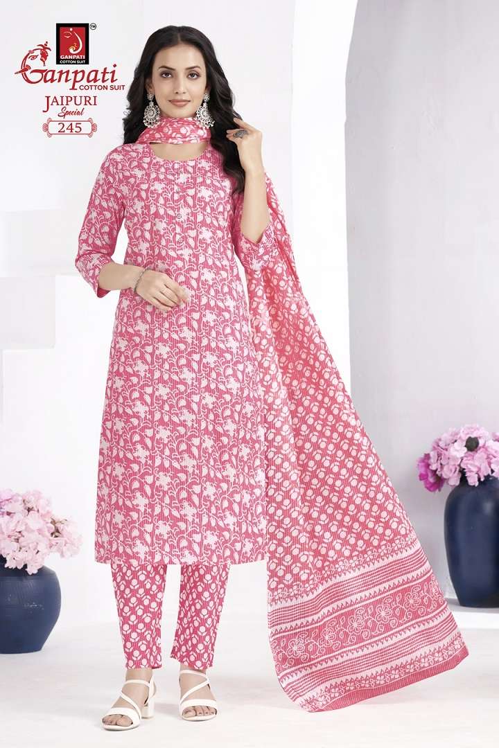 Ganpati Jaipuri Special Vol-10 – A-Line Cut Kurti Pant With Dupatta - Wholesale Catalog