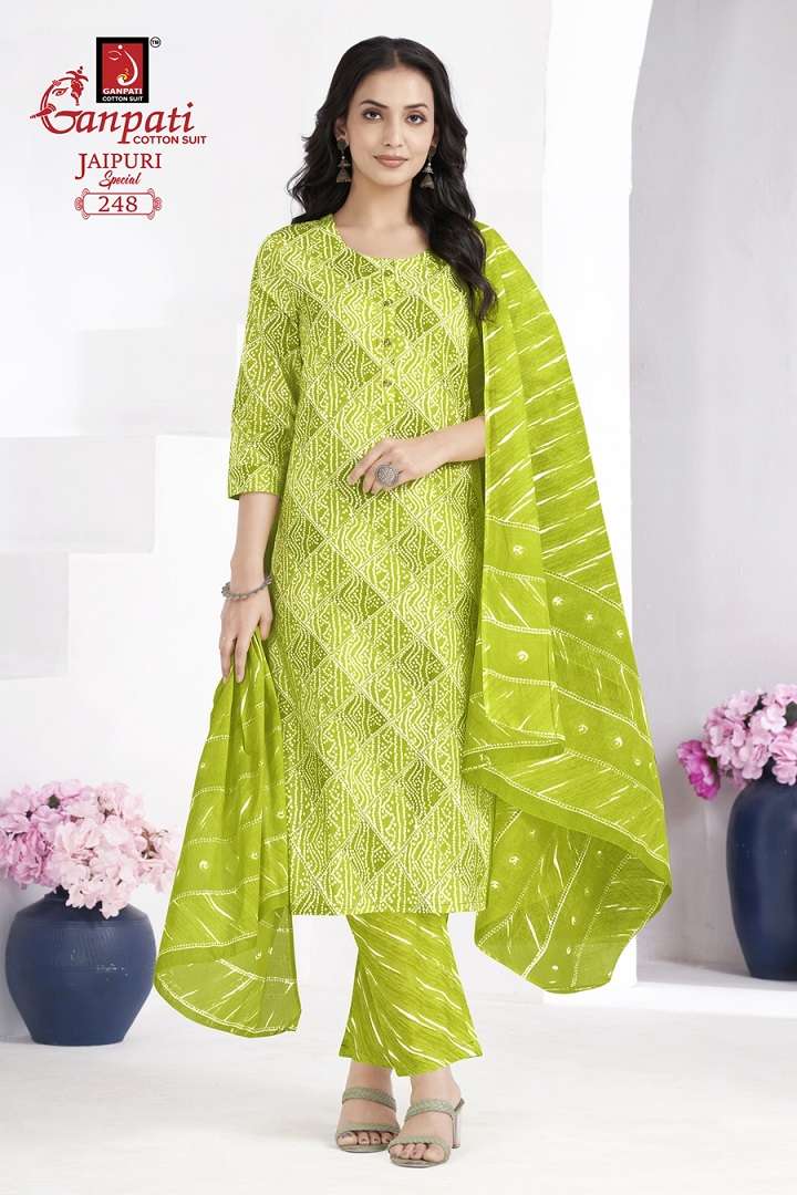 Ganpati Jaipuri Special Vol-10 – A-Line Cut Kurti Pant With Dupatta - Wholesale Catalog