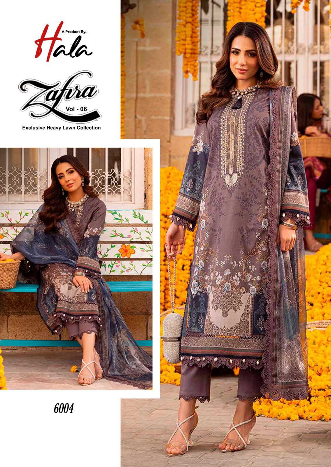 Hala Zafira Vol 6 Lawn Cotton Dress Material Wholesale catalog