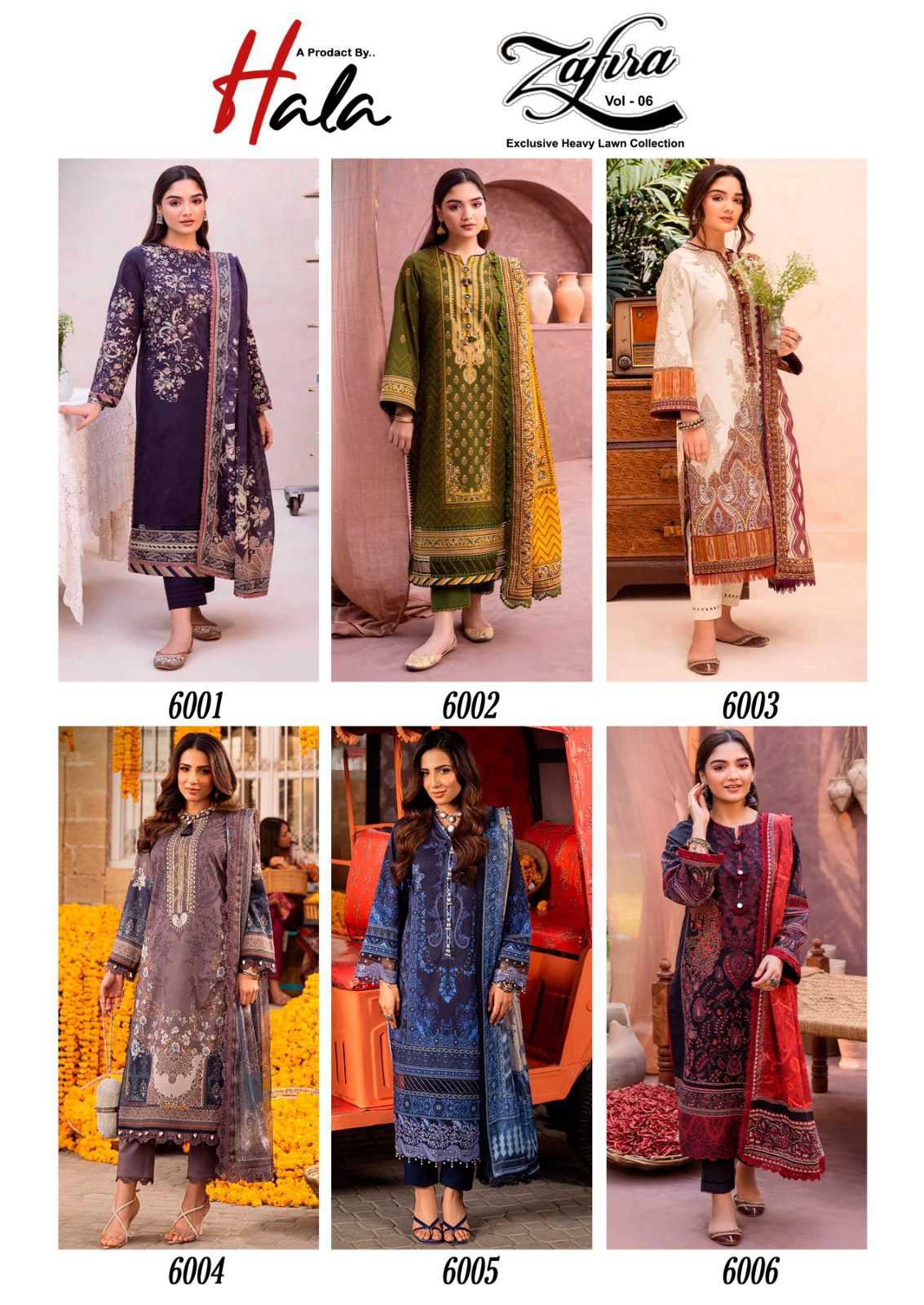 Hala Zafira Vol 6 Lawn Cotton Dress Material Wholesale catalog