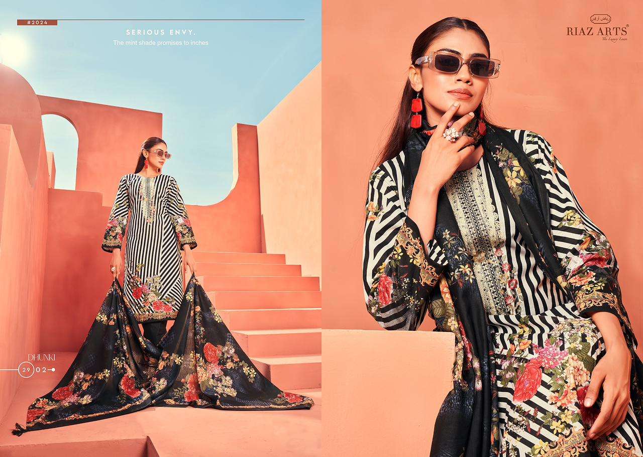 Riaz Arts Dhunki Karachi Lawn Printed Dress Material Wholesale catalog