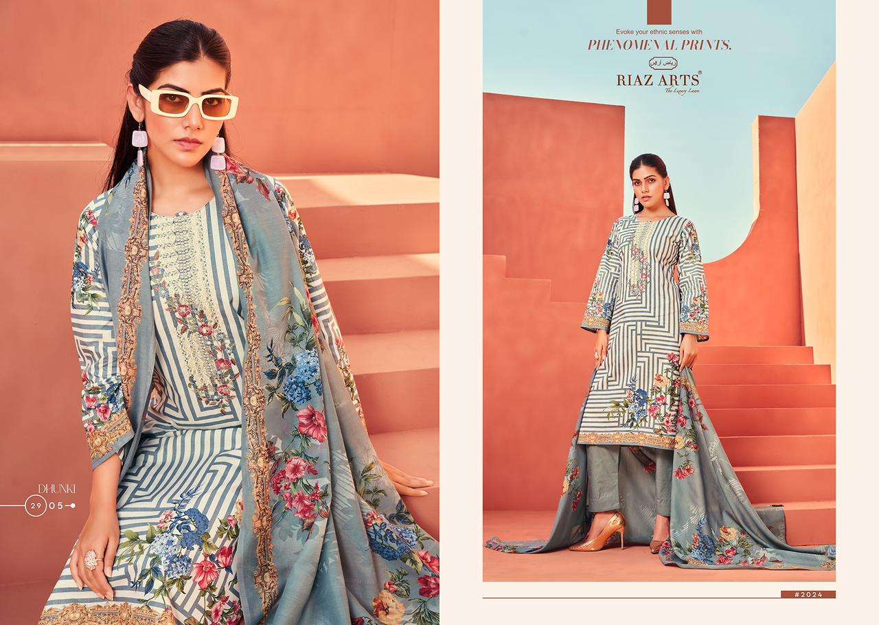 Riaz Arts Dhunki Karachi Lawn Printed Dress Material Wholesale catalog