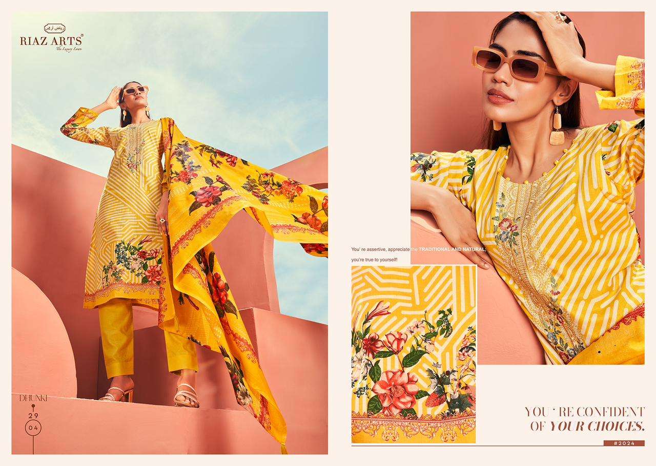 Riaz Arts Dhunki Karachi Lawn Printed Dress Material Wholesale catalog