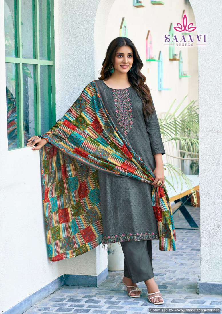 Saanvi Romani Cambric Cotton Printed Dress Material Wholesale catalog