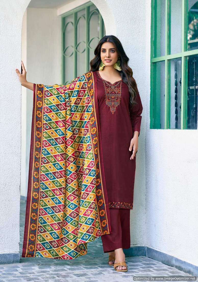 Saanvi Romani Cambric Cotton Printed Dress Material Wholesale catalog