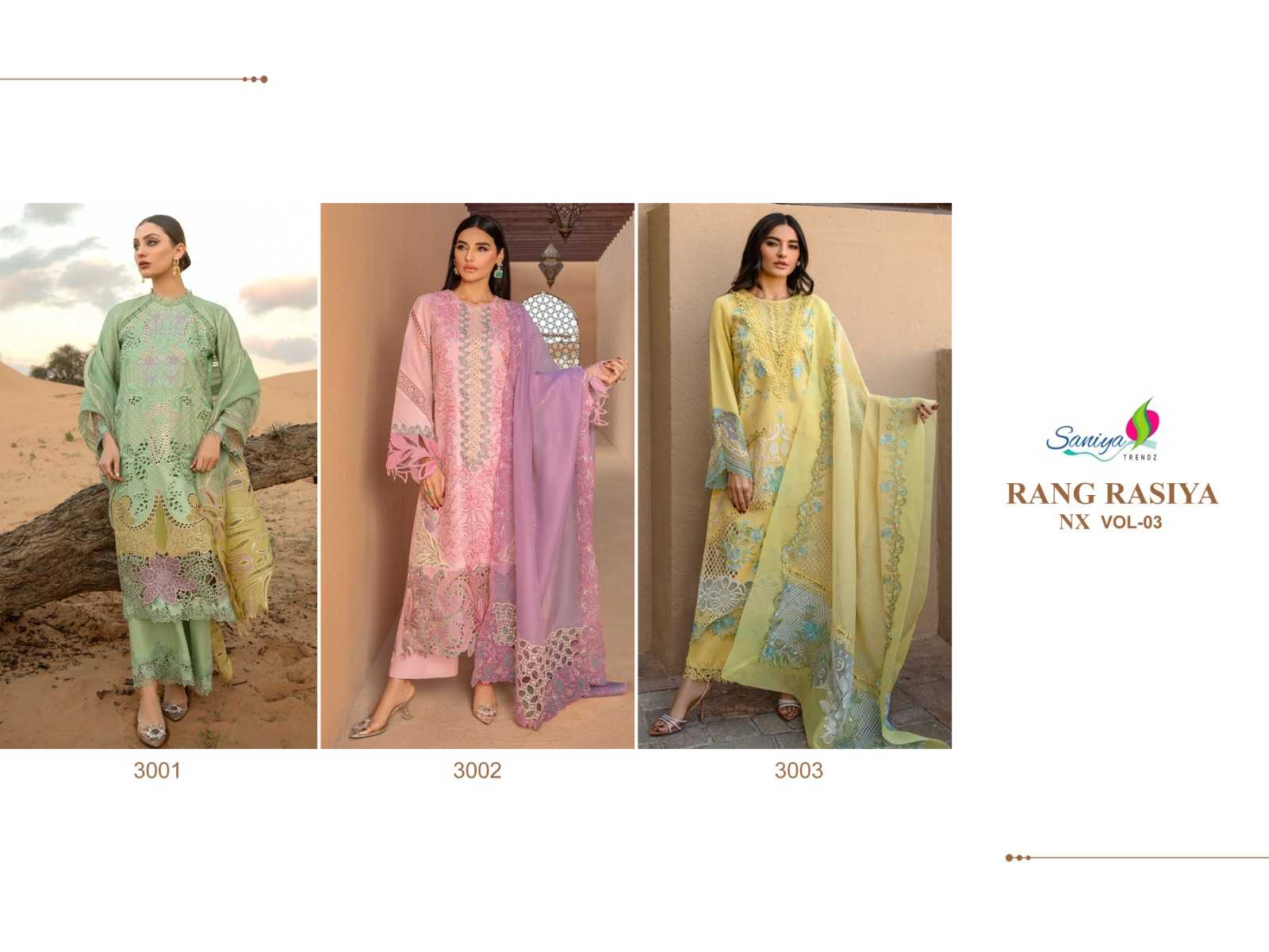Saniya Rang Rasiya Nx Vol 3 Cotton Pakistani Suit Wholesale catalog
