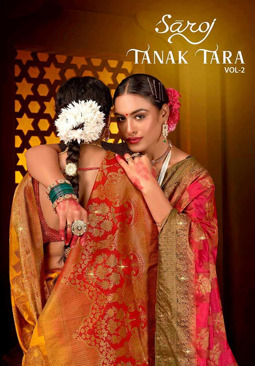 Saroj Tanak Tara Vol.2 Soft dolla silk with heavy swarovski work rich pallu saree Wholesale catalog    