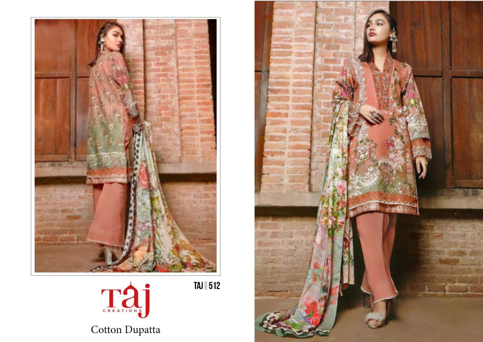 Taj 512 And 514 Cotton Dupatta Salwar Suits Wholesale catalog