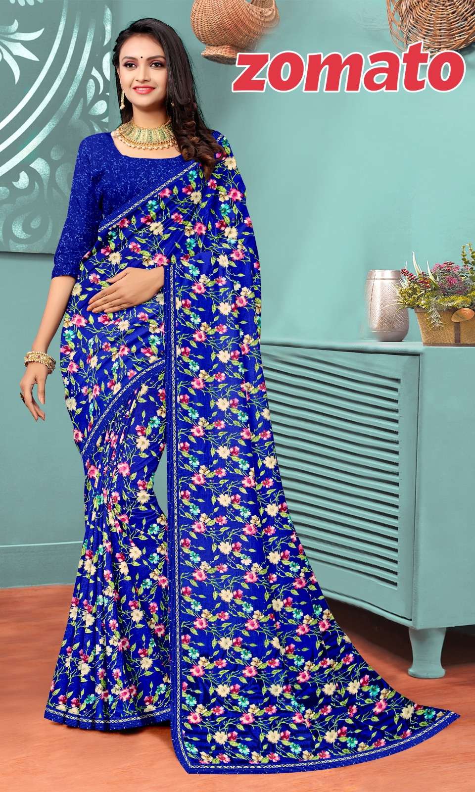 ZOMETO Renial fancy flower print Saree Wholesale catalog