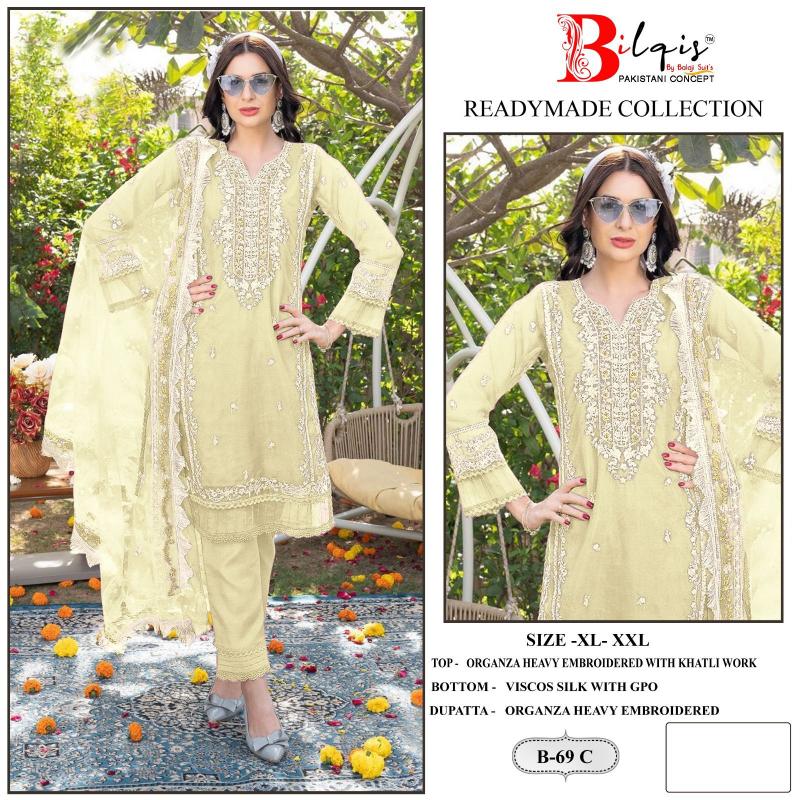 Bilqis B 69 A To D Organza Pakistani Suits Wholesale catalog