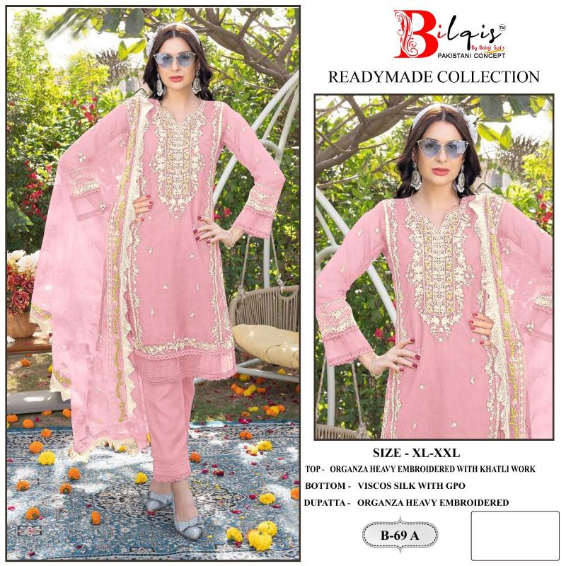 Bilqis B 69 A To D Organza Pakistani Suits Wholesale catalog