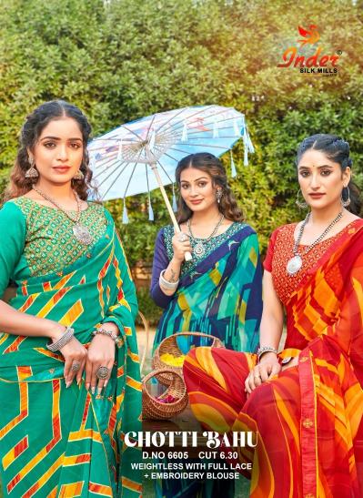 INDER SILK MILLS CHOTTI BAHU 6605 Saree Wholesale catalog