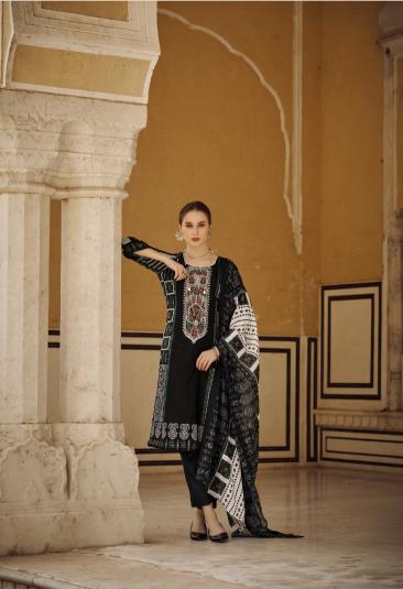 Mariyum Black And White Cotton Dress Material Wholesale catalog